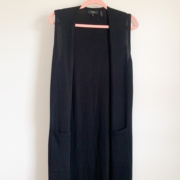 Theory Torina Black Long Sleeveless Merino Wool Duster Cardigan Sweater Sm - Picture 8 of 13